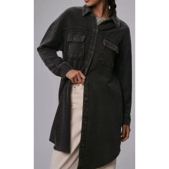 Anthropologie Pilcro Corduroy Relaxed Jacket Shacket Duster Dark Gray Size XS - Picture 1 of 6